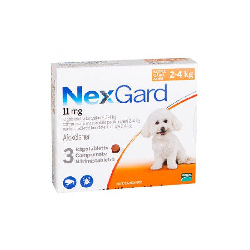 Cutie cu trei comprimate masticabil antiparazitare externa Nexgard S pentru câini de 2 - 4 kg