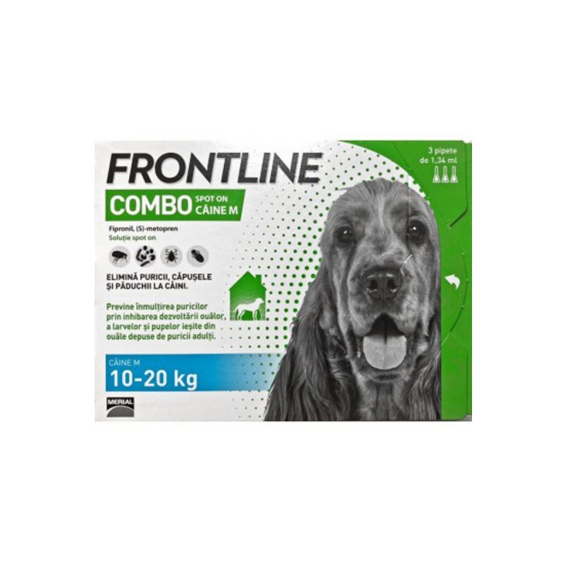 Cutie cu 3 pipete deparazitare externa Frontline Combo pentru caini de talie medie 10-20kg