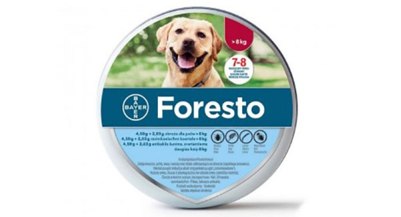 Cutie cu zgardă antiparazitară pentru câini Foresto L, 70 cm, pe fond alb
