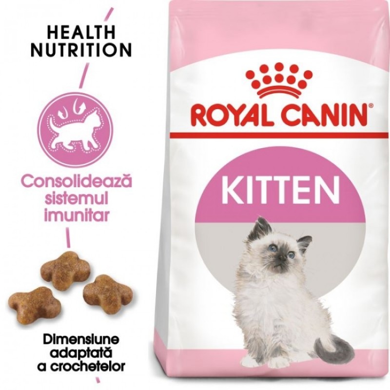 Punga cu hrana uscata Royal Canin Kitten pe fond alb