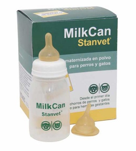 cutie cu lapte praf milk can Stanvet si biberon pe fond alb