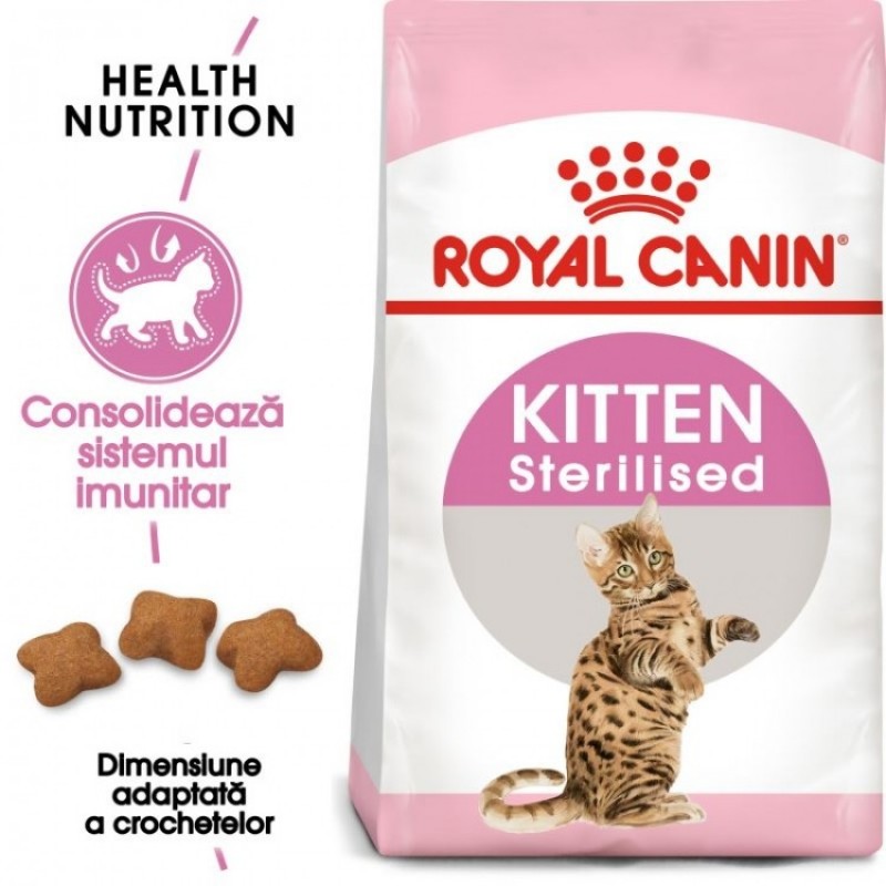Punga cu hrana uscata Royal Canin Kitten Sterilised pe fond alb