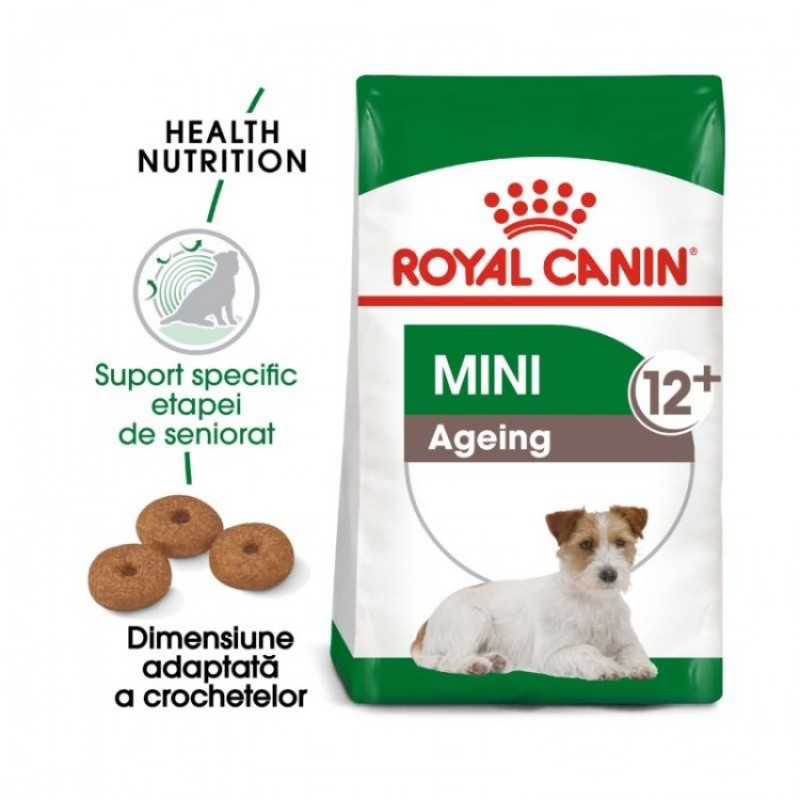 Punga cu hrana uscata Royal Canin Mini Ageing pe fond alb