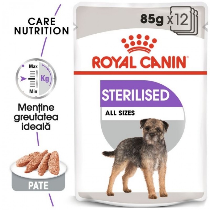 Plic cu hrana umeda Royal Canin CCN Sterilised pe fon alb