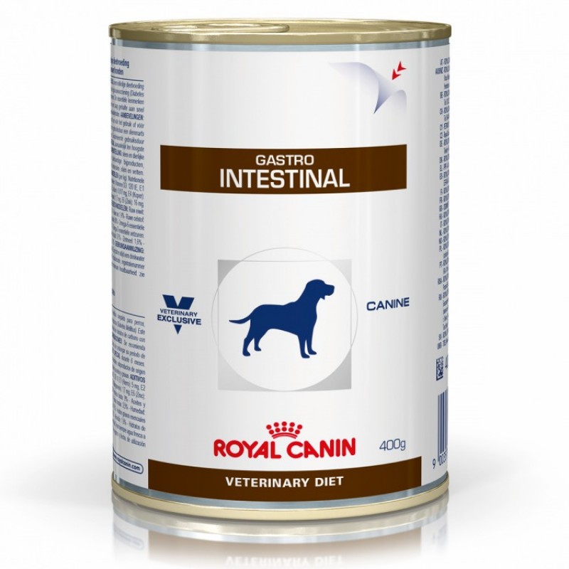 Cutie cu hrana umeda Royal Canin Gastro Intestinal pe fond alb