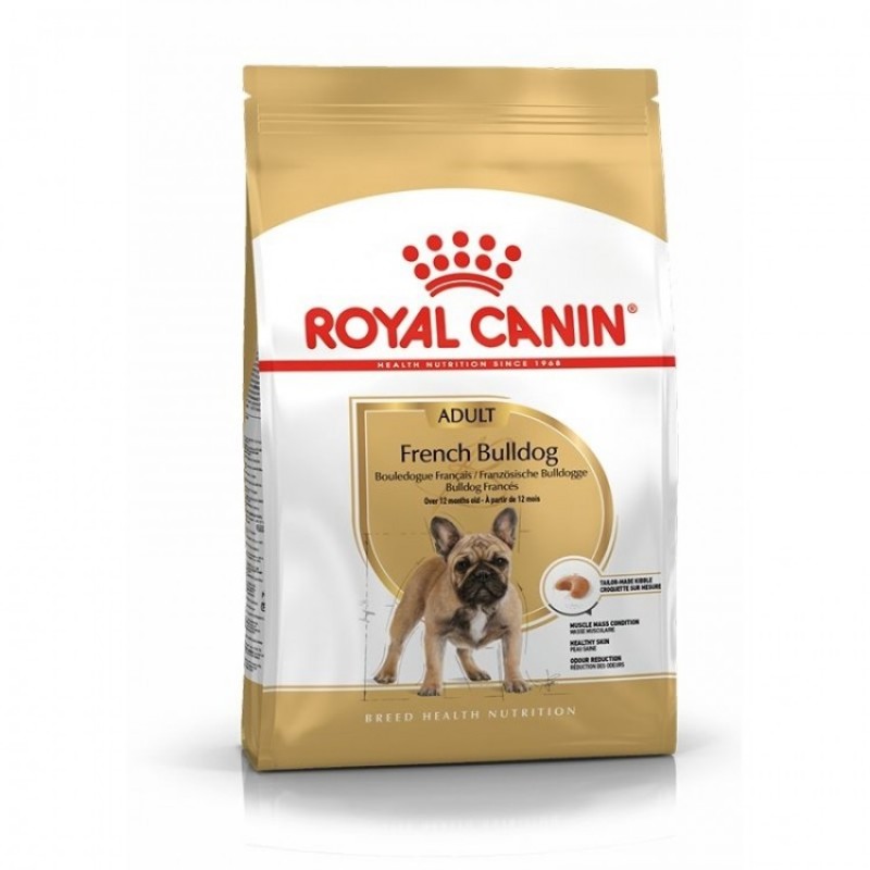 Punga cu hrana uscata Royal Canin French Bulldog pe fond alb