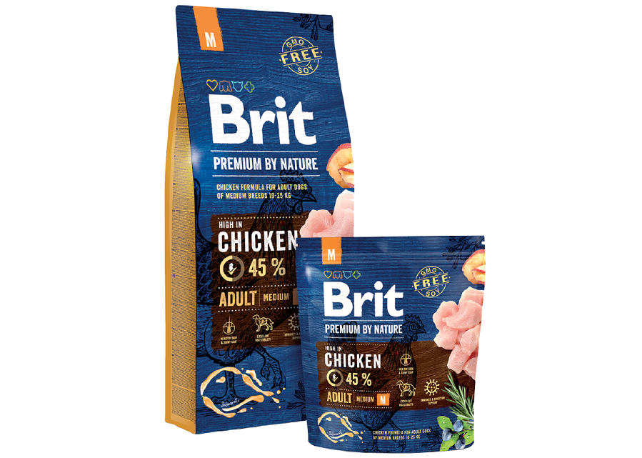 Punga si plic cu hrana Brit Premium by Nature M pe fond alb
