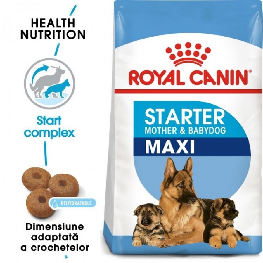 Pungă cu hrana Royal Canin Maxi Starter Mother & Babydog pe fond alb