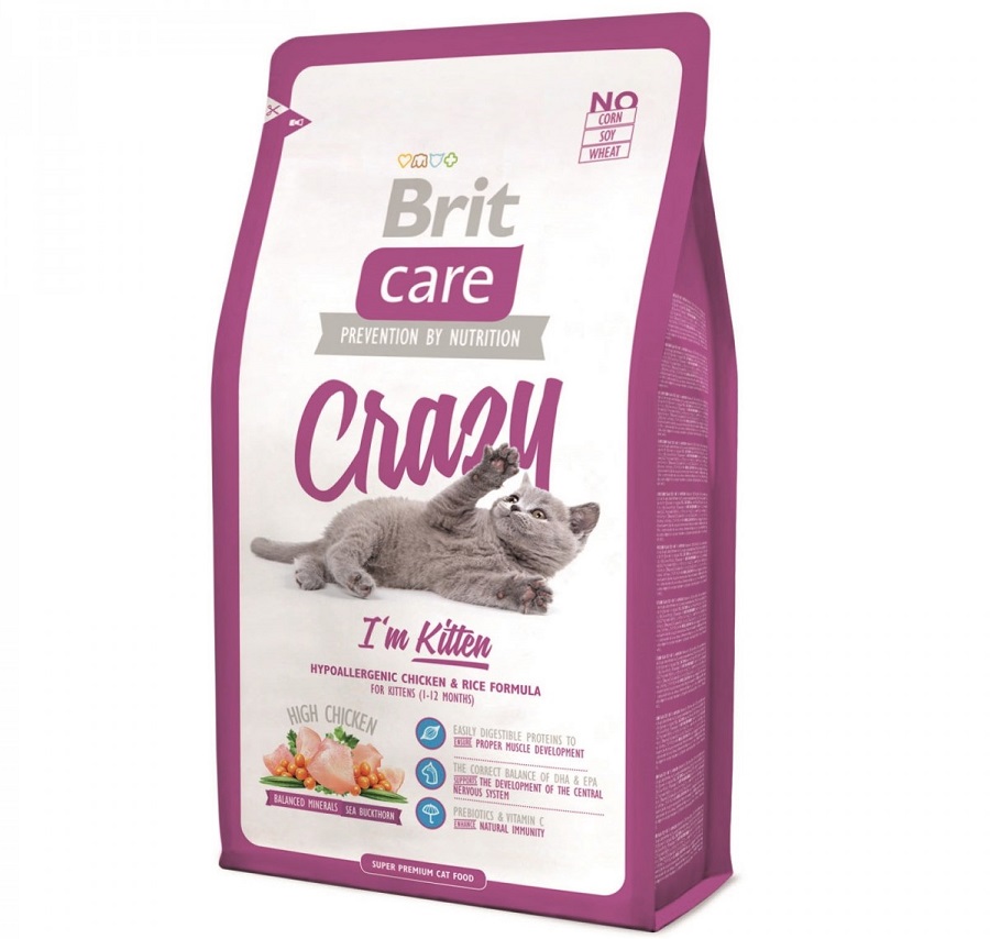 Punga cu hrana Brit Care Cat Crazy I'm Kitten pe fond alb