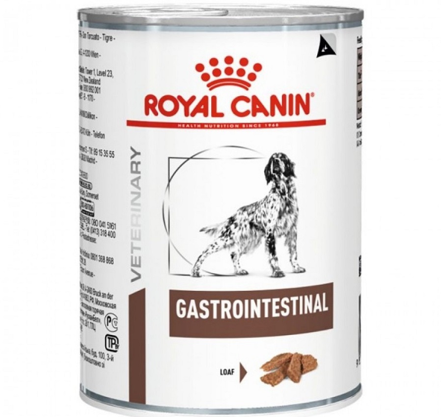 Conserva cu mancare Royal Canin Gastrointestinal Dog pe fond alb