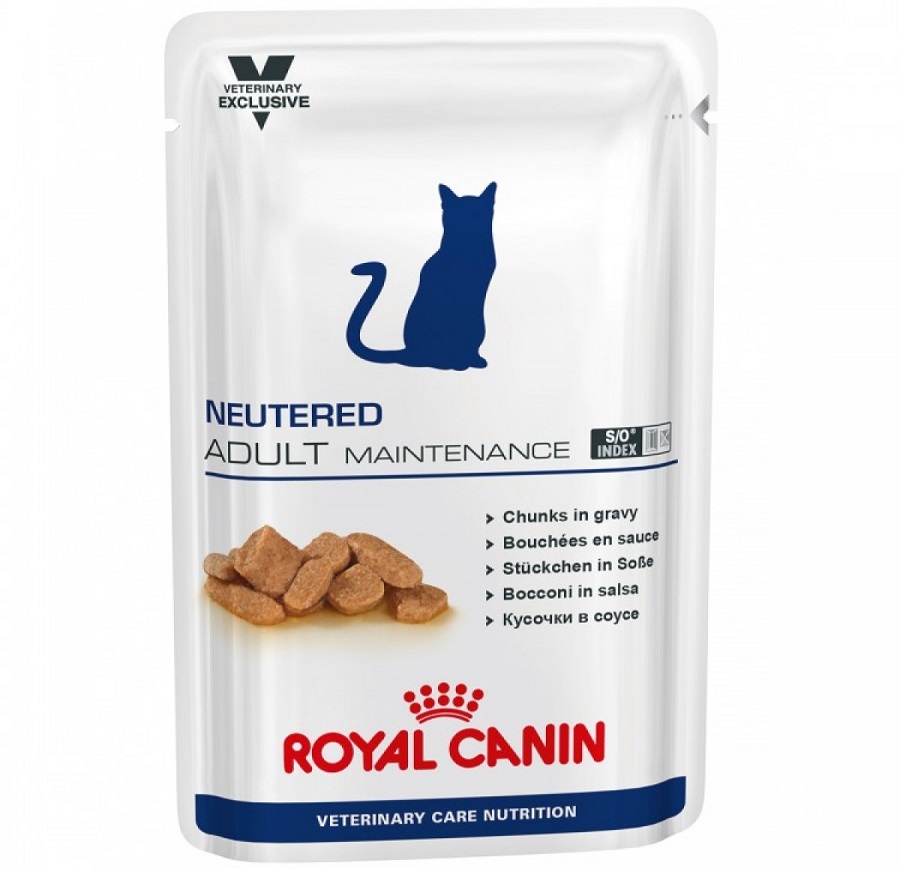 Plic cu hrana Royal Canin Neutered Adult Maintenance pe fond alb