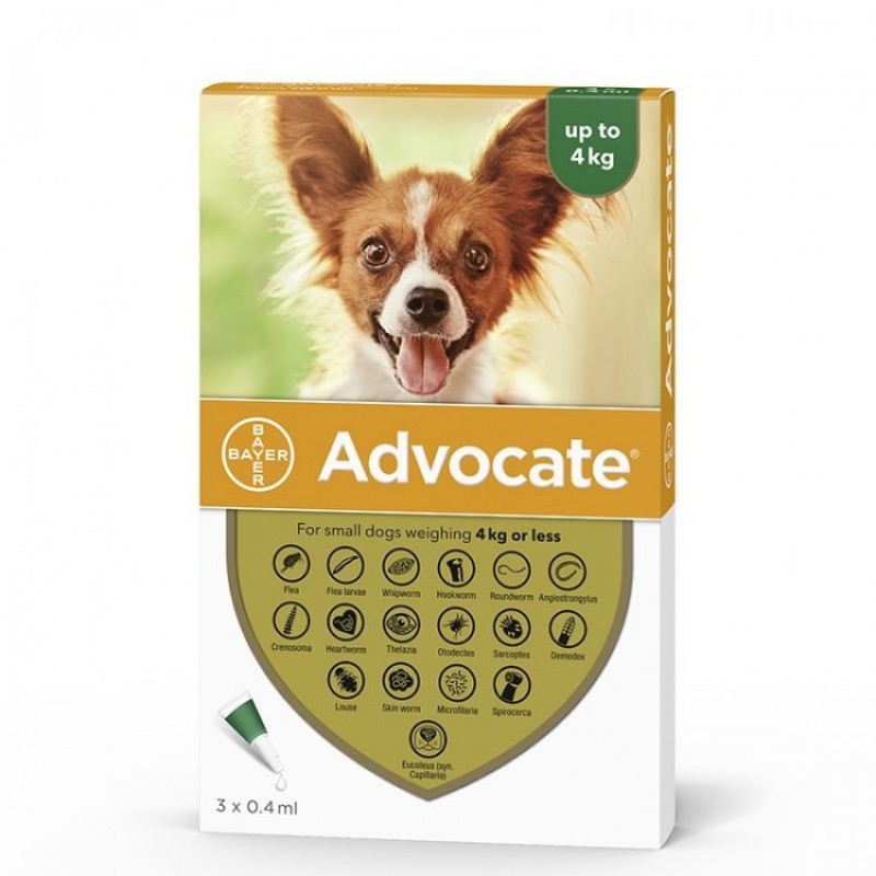 Pipetă antiparazitară Advocate pentru caini de 0-4 kg