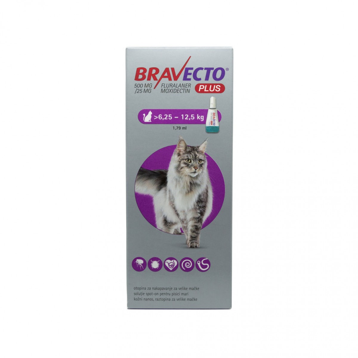 Bravecto Plus Spot On pentru pisici intre 6.25 si 12.5kg, 1 pipeta, 500mg, Antiparazitare externe, Antiparazitare, Pisici 