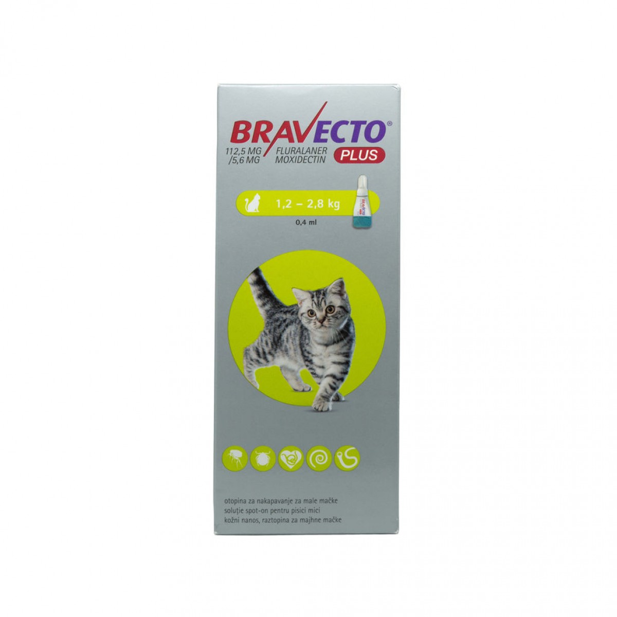 Bravecto Plus Spot On pentru pisici intre 1.2 si 2.8kg, 1 piepta 112.5mg, Antiparazitare externe, Antiparazitare, Pisici 