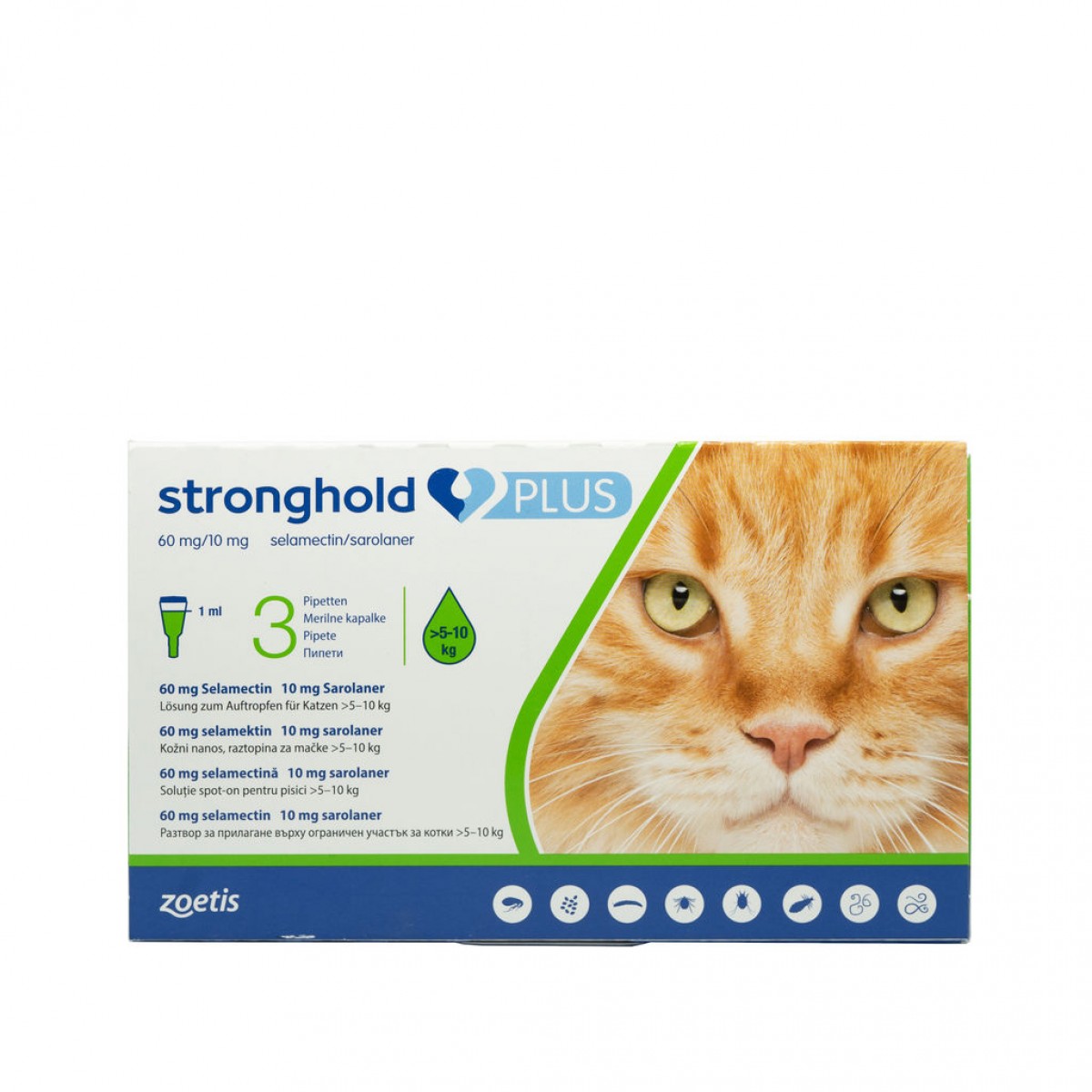 Stronghold Plus pentru pisici de 5 - 10kg, 60 mg, 3 pipete antiparazitare, Antiparazitare externe, Antiparazitare, Pisici 