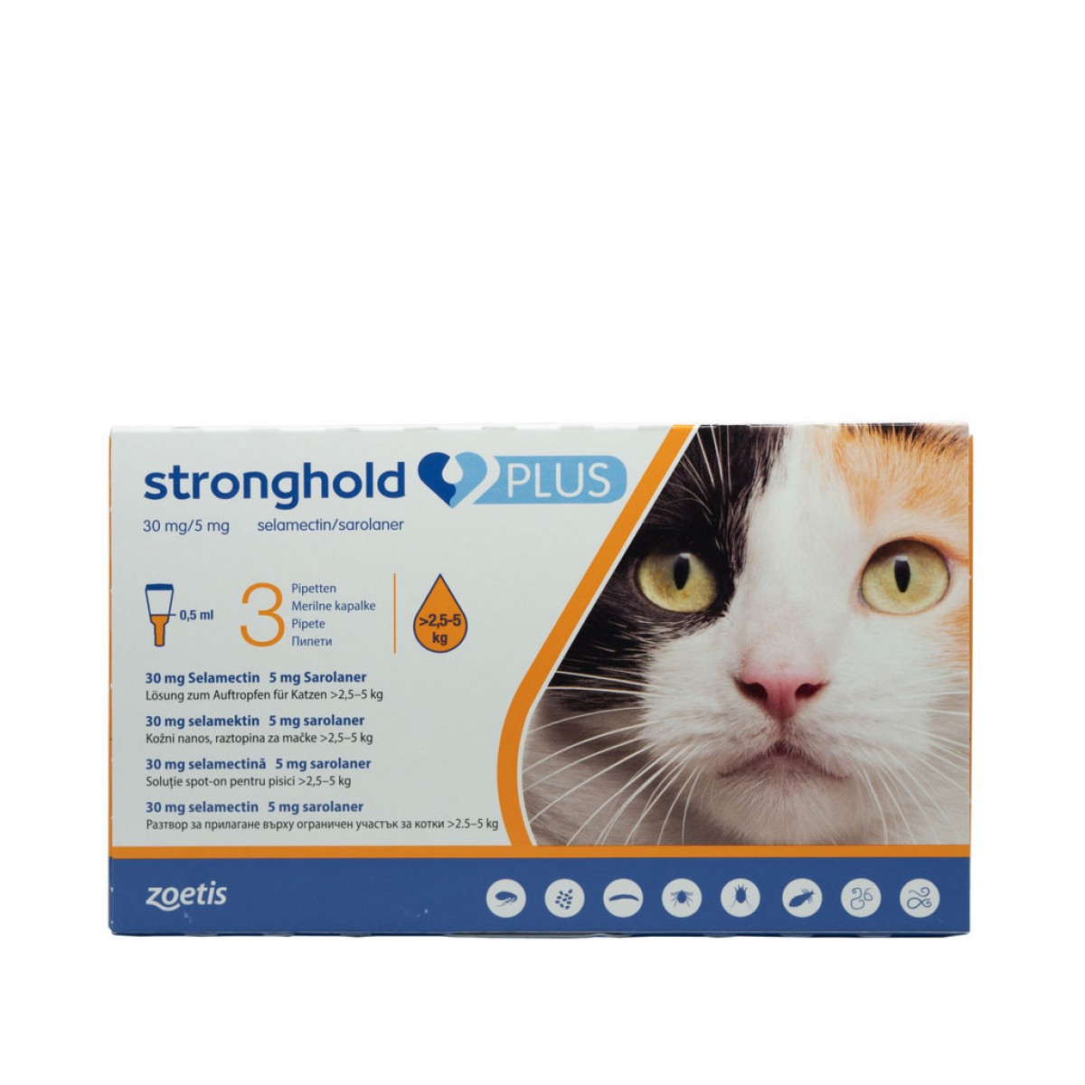 Stronghold Plus pentru pisici de 2.5 - 5kg, 30mg, 3 pipete antiparazitare, Antiparazitare externe, Antiparazitare, Pisici 
