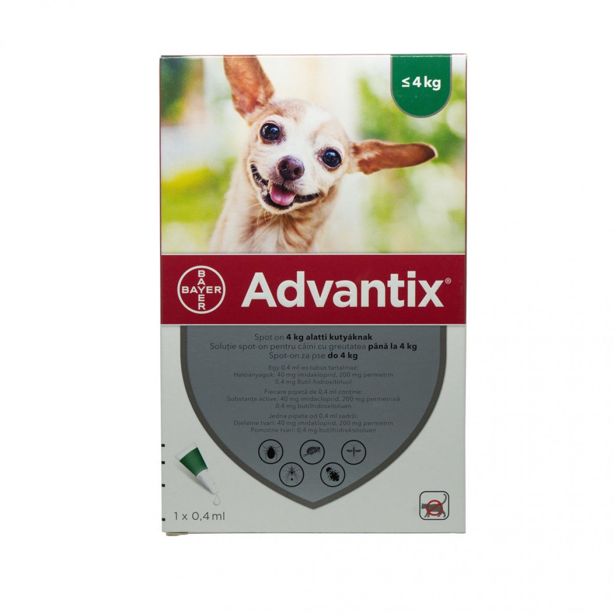 Pipetă antiparazitară Advantix pentru câini de până la 4kg, Antiparazitare și îngrijire, Promo, Câini 