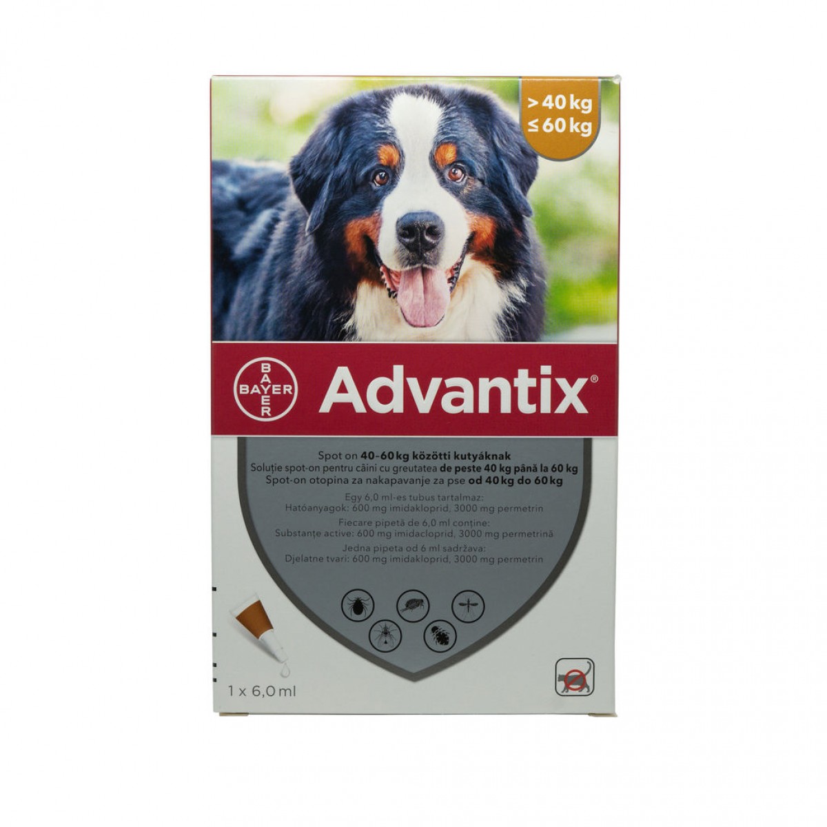 Pipetă antiparazitară Advantix pentru câini de 40-60kg, Antiparazitare și îngrijire, Promo, Câini 