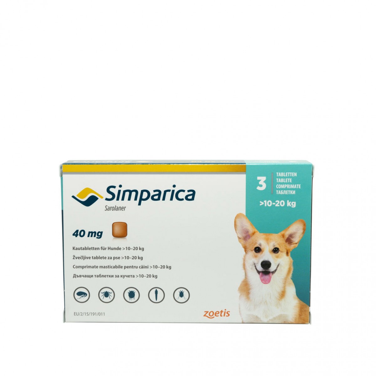 Comprimat masticabil antiparazitar Simparica 40 mg pentru câini de 10 - 20 kg