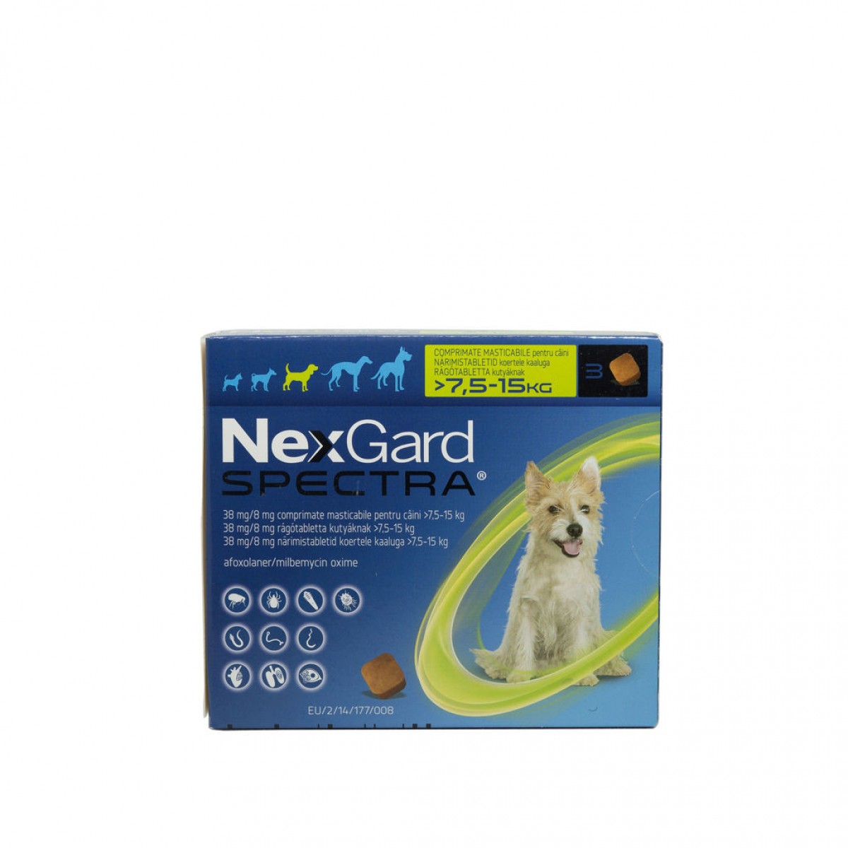 Nexgard Spectra Caini M - (7.5-15kg), 3 comprimate masticabile, Antiparazitare externe, Antiparazitare, Câini 