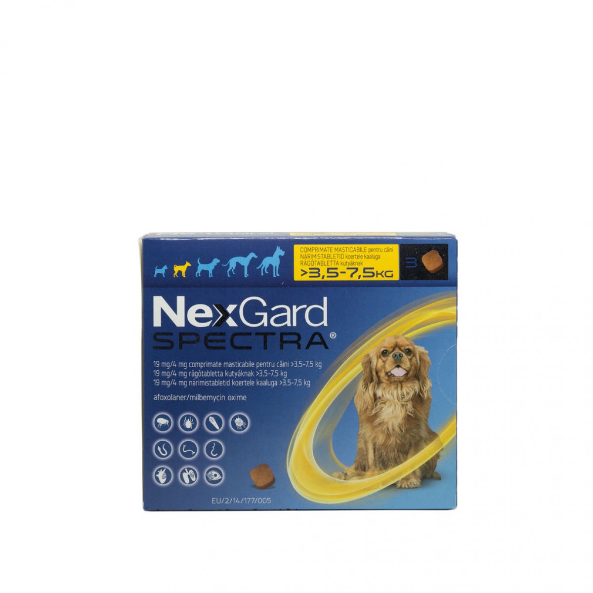 Nexgard Spectra Caini S - (3.5-7.5kg), 3 comprimate masticabile, Antiparazitare externe, Antiparazitare, Câini 