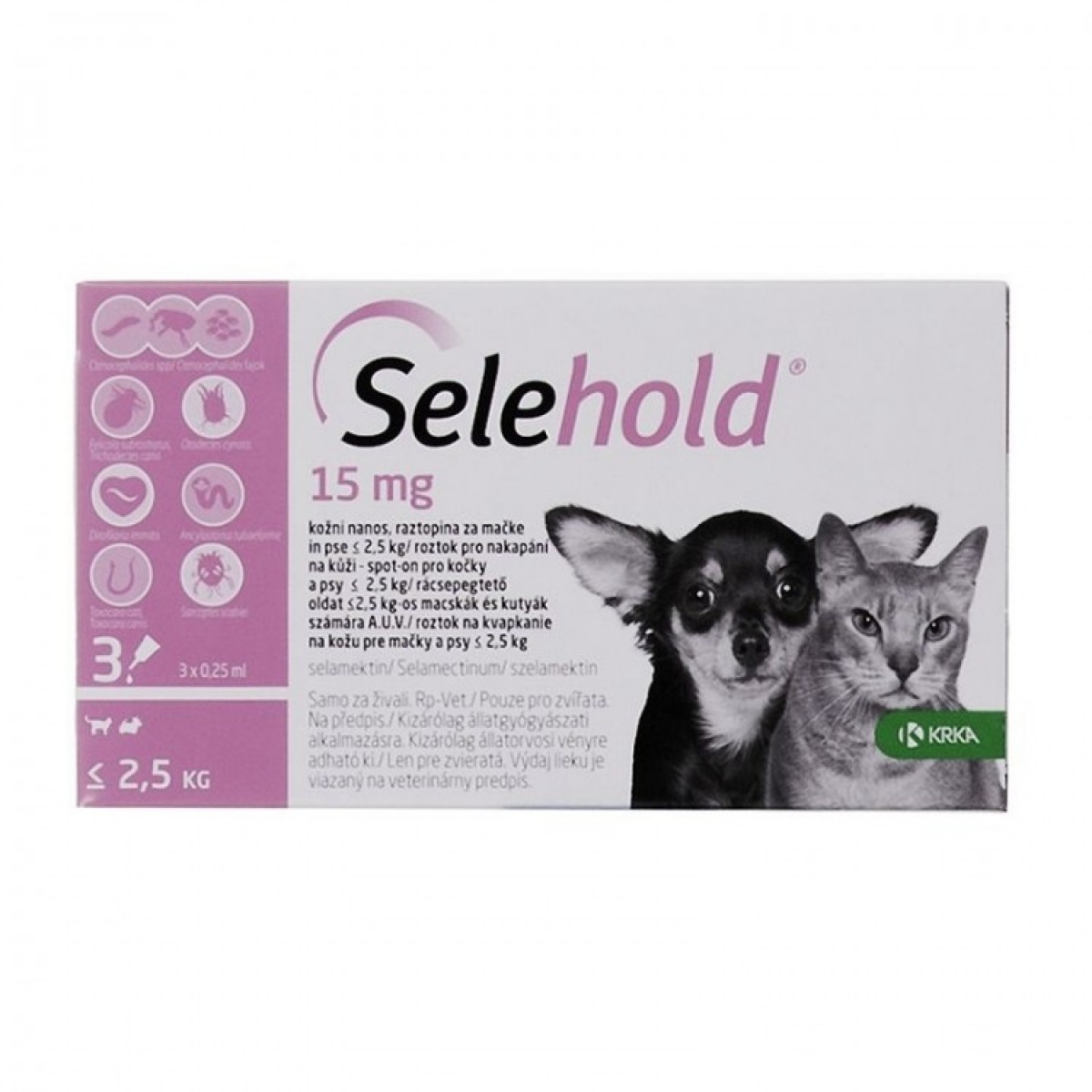 Pipetă antiparazitară Selehold pentru caini si pisici sub 2,5kg, Antiparazitare externe, Antiparazitare, Câini 