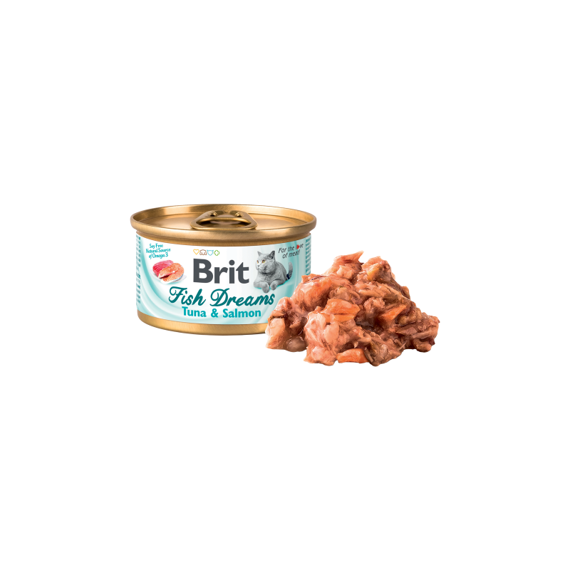 Hrană umedă BRIT Fish Dreams pentru pisici, cu ton si somon, 80g