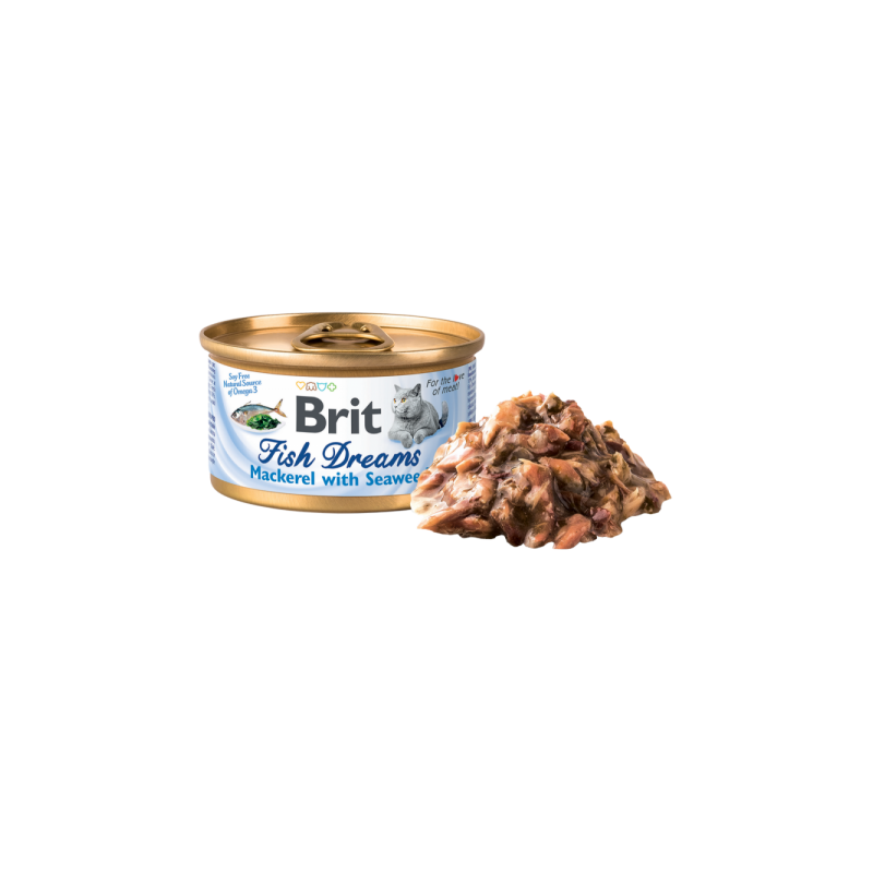 Hrană umedă BRIT Fish Dreams pentru pisici, cu macrou si alge marine, 80g