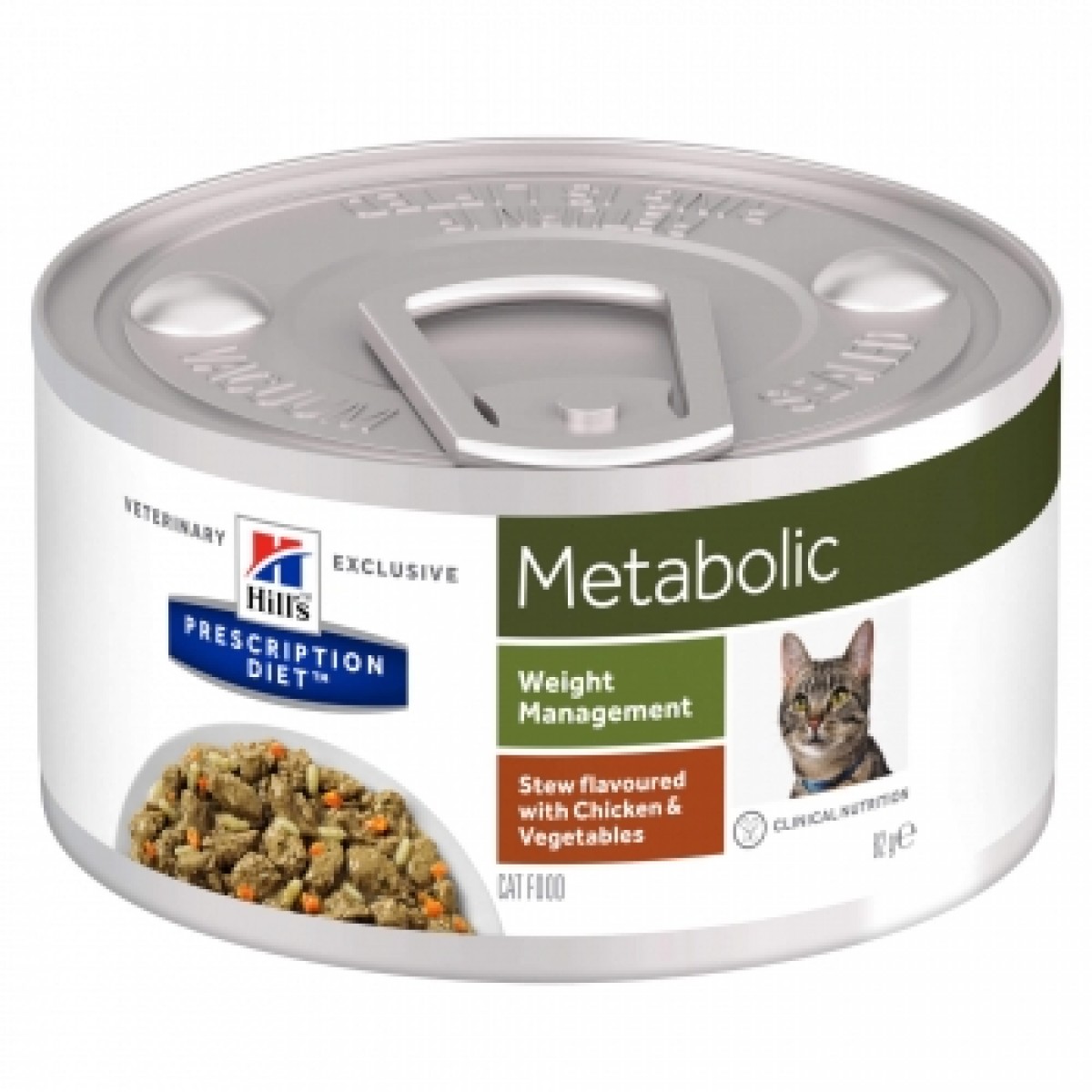 Hills PD Feline Metabolic Chicken and Vegetable Stew conserva 82g, Obezitate, Îngrijire, Pisici 