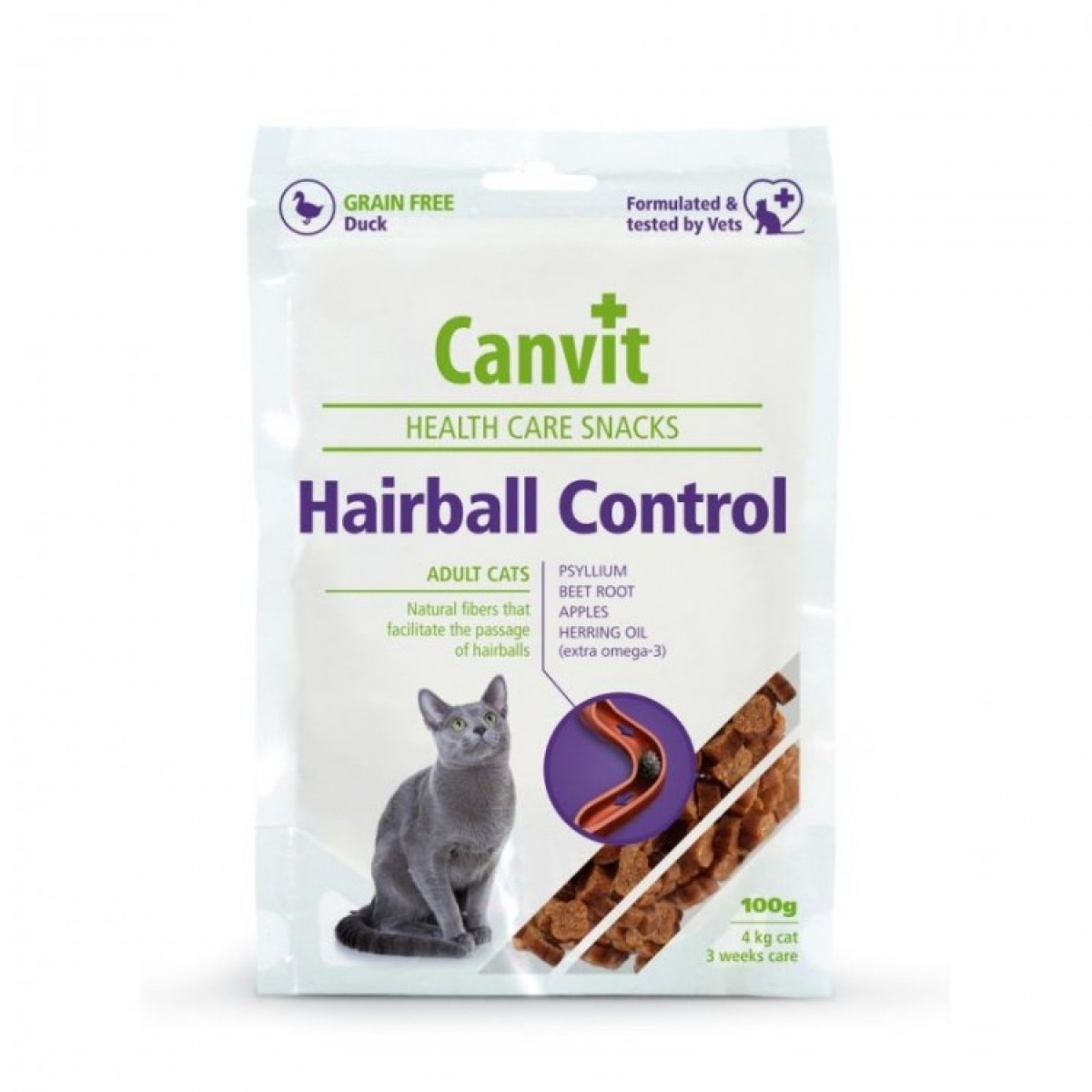 Canvit Health Care Hairball Snack 100g, Gustări și recompense, Hrană, Pisici 