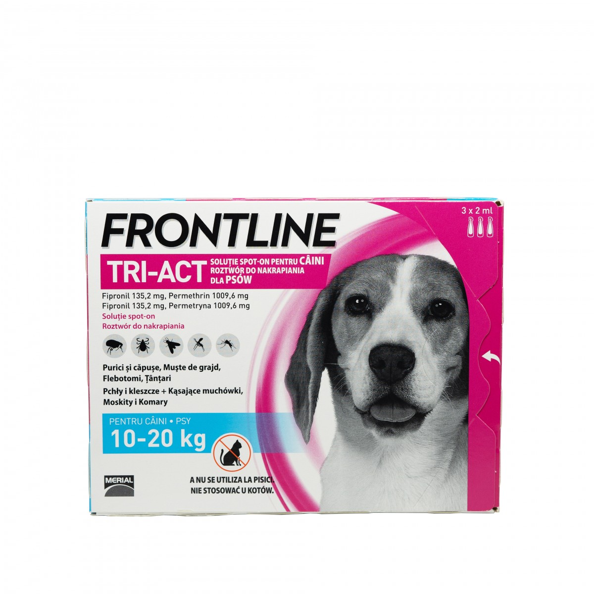 Frontline Tri-Act pentru caini de talie medie 10-20kg, 3 pipete antiparazitare, Antiparazitare externe, Antiparazitare, Câini 