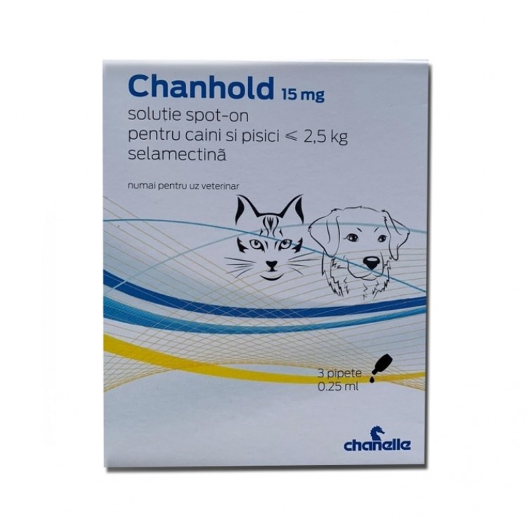 Chanhold 15 mg pentru câini și pisici sub 2,5 kg 3 pipete antiparazitare Chanelle