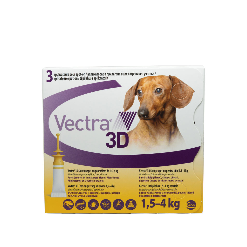 Vectra 3D pentru câini de 1,5 – 4kg 3 pipete antiparazitare Ceva Sante