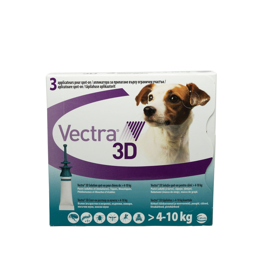 Vectra 3D pentru câini de 4 – 10kg 3 pipete antiparazitare Ceva Sante