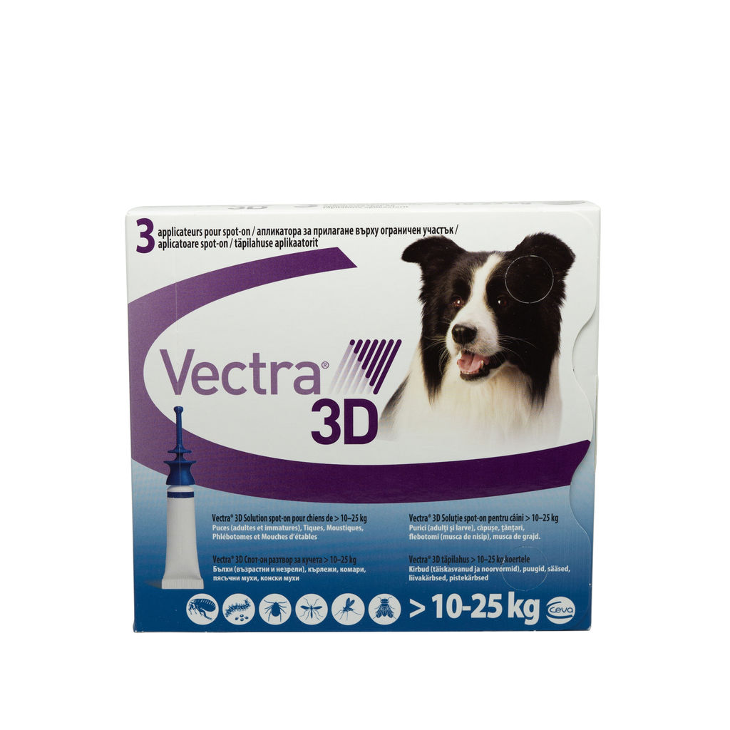 Vectra 3D pentru câini de 10 – 25kg 3 pipete antiparazitare Ceva Sante