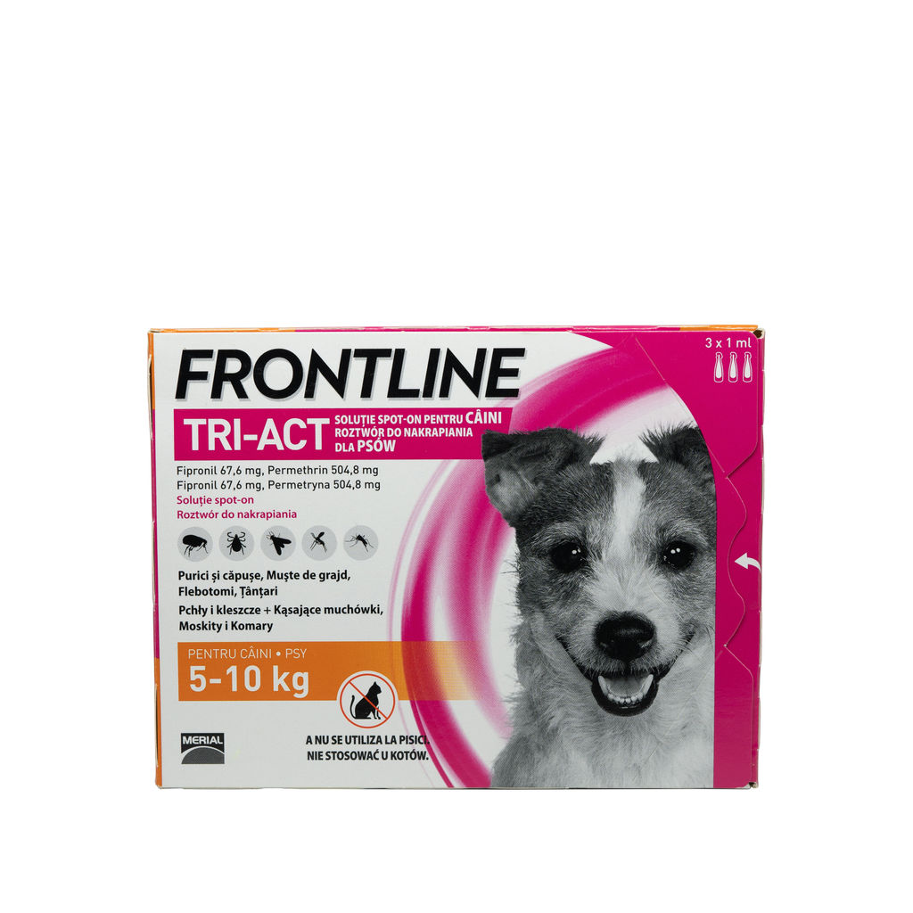 Frontline Tri-Act pentru caini de talie mica 5-10kg, 3 pipete antiparazitare Merial