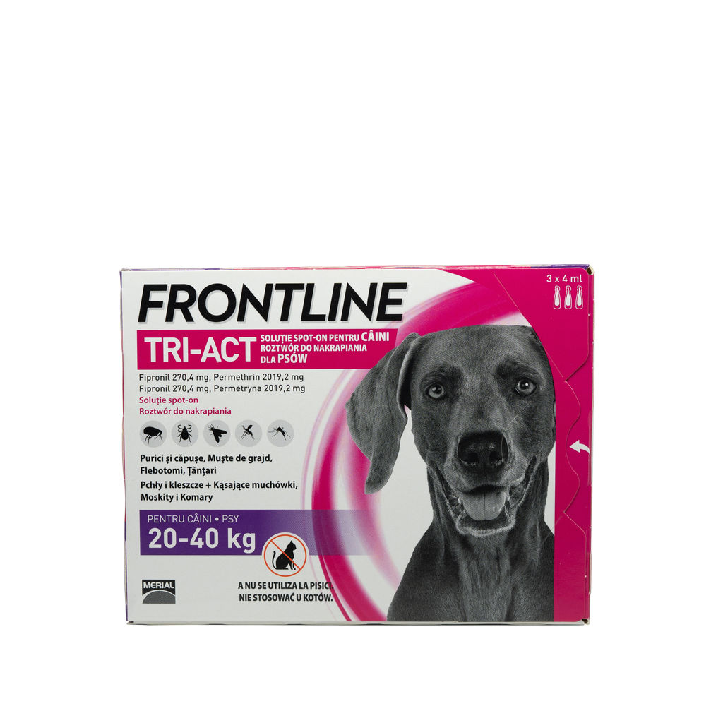 Frontline Tri-Act pentru caini de talie mare 20-40kg, 3 pipete antiparazitare Merial