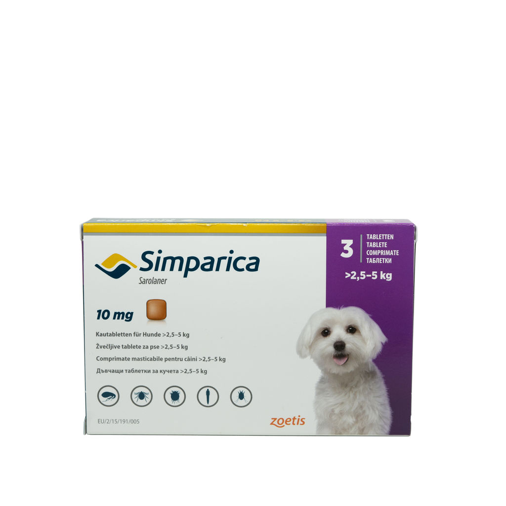 Comprimat masticabil antiparazitar Simparica 10 mg pentru câini de 2.5 – 5kg thepetclub.ro/