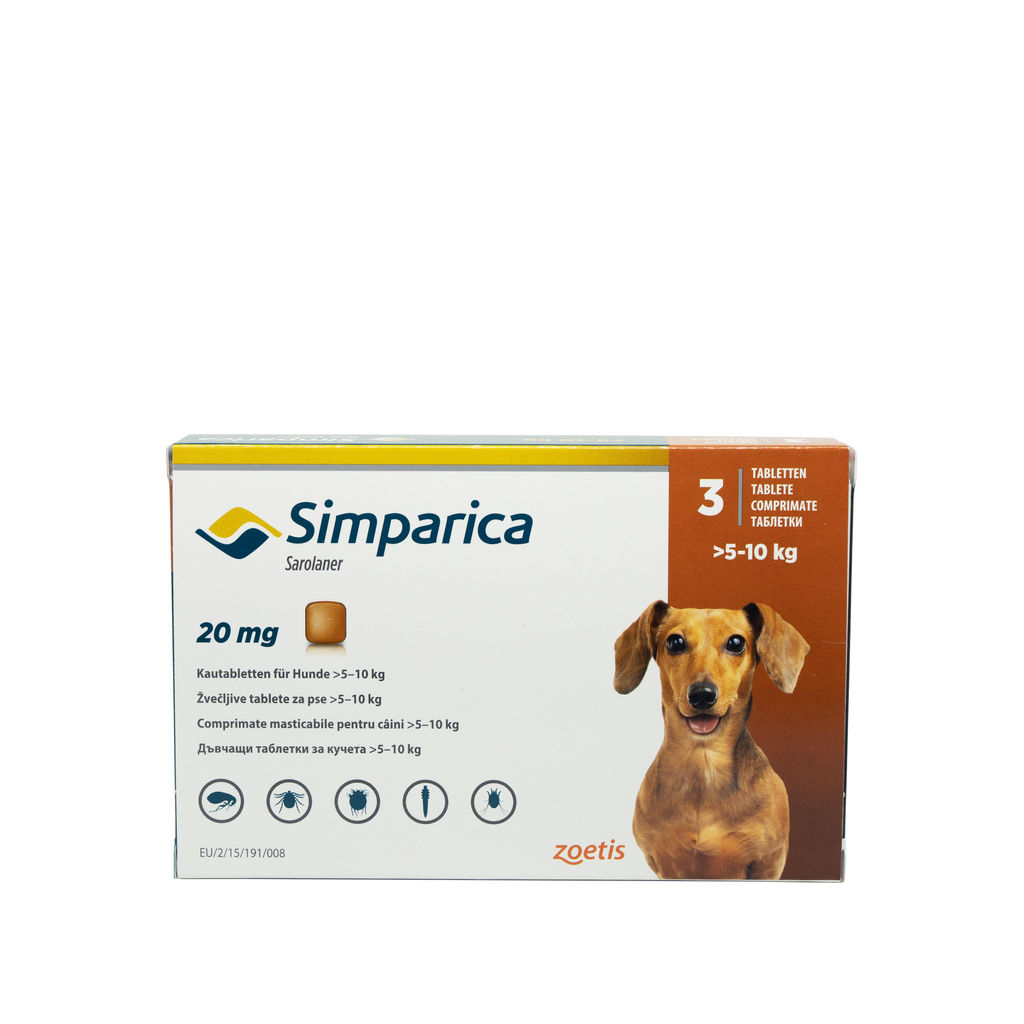 Comprimat masticabil antiparazitar Simparica 20 mg pentru câini de 5 – 10 kg thepetclub.ro/