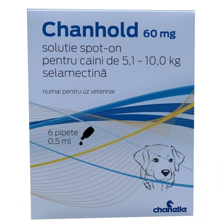 Chanhold 60 mg pentru câini între 5 – 10 kg 6 pipete antiparazitare Chanelle