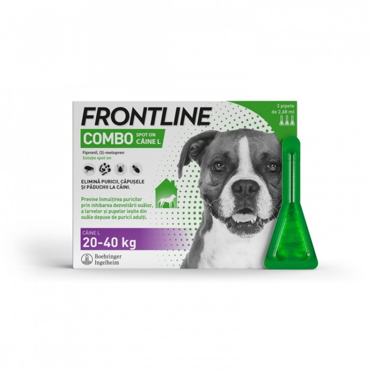 Frontline Combo pentru caini de talie mare 20-40kg, 3 pipete antiparazitare Merial