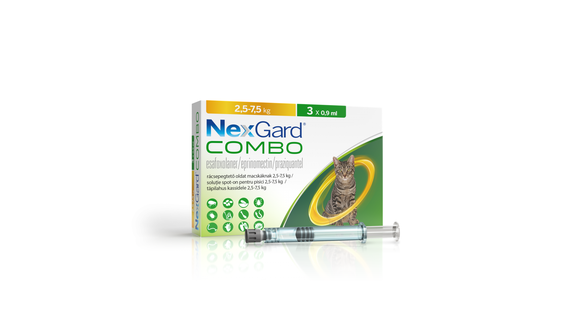 Nexgard Combo pentru pisici de 2.5 – 7.5kg, 3 pipete antiparazitare Merial