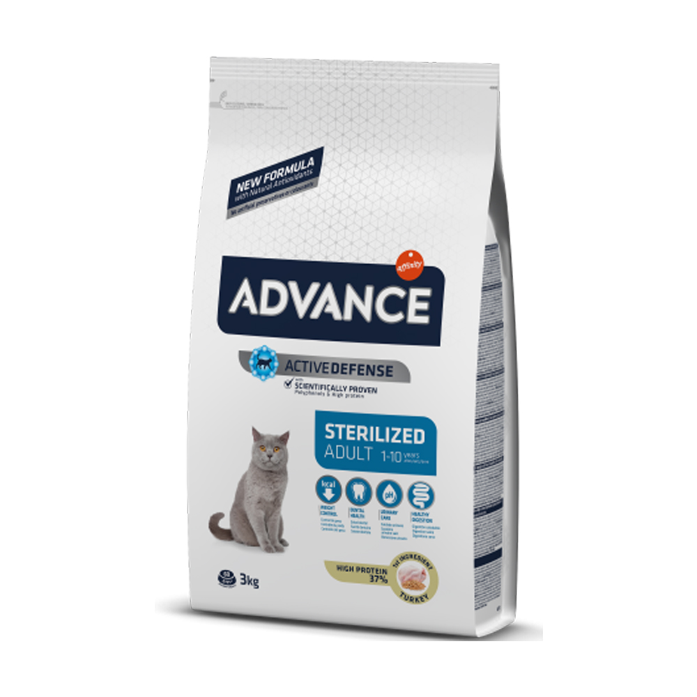 Hrana pentru pisici adulte sterilizate – Advance Cat Sterilized Curcan 3kg Advance