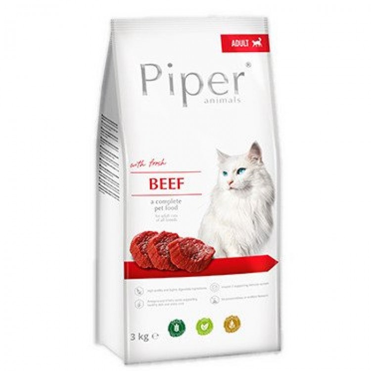 Hrană uscata pentru pisici, Piper Adult Cat cu Carne de Vita 3kg Dolina