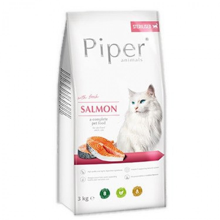 Hrană uscata pentru pisici sterilizate , Piper Sterilised Cat cu Carne de Somon 3kg Dolina