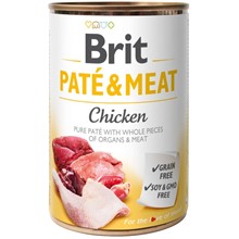 Hrană umedă BRIT pentru câini, cu bucati de carne si pate, cu pui 800g Brit