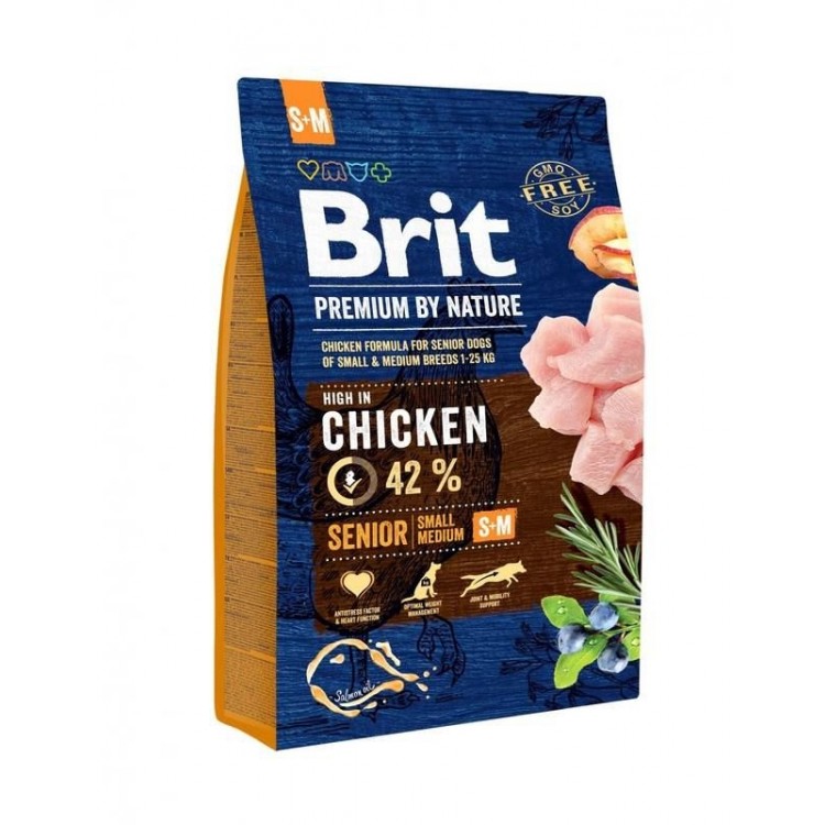 Hrană uscată câini seniori Brit Premium by Nature S+M 1kg Brit