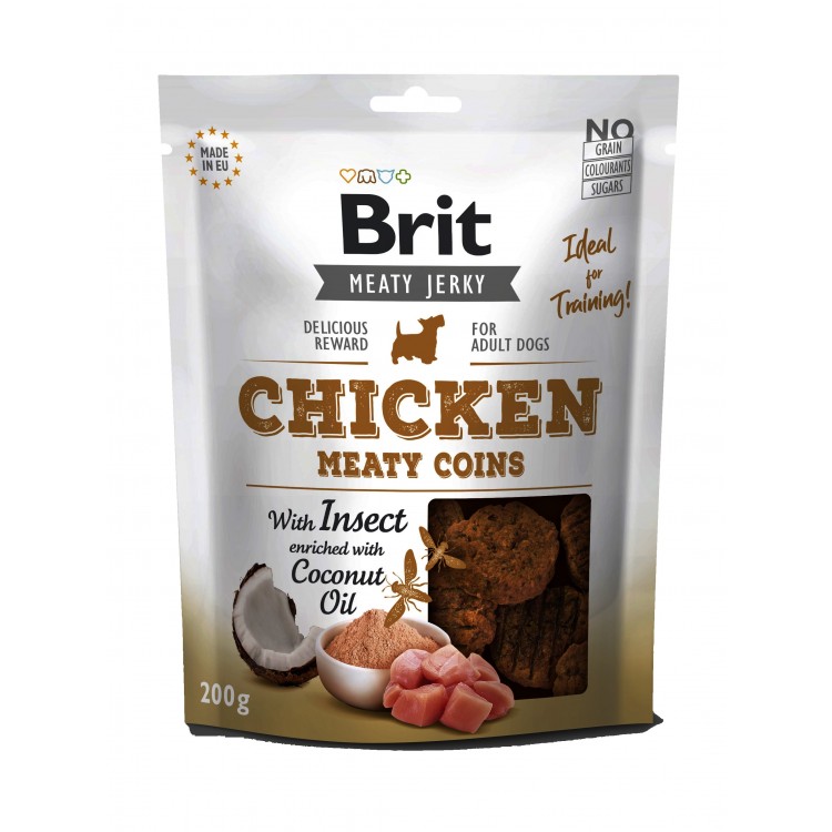 Recompensa Brit Dog Jerky Chicken With Insect Meaty Coins, 200 g thepetclub