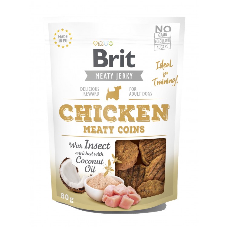 Recompensa Brit Dog Jerky Chicken With Insect Meaty Coins, 80 g Brit