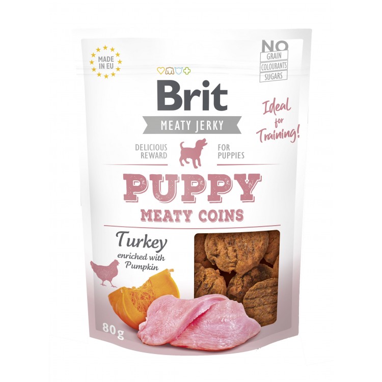 Recompensa Brit Dog Jerky Puppy Turkey Meaty Coins, 80 g thepetclub